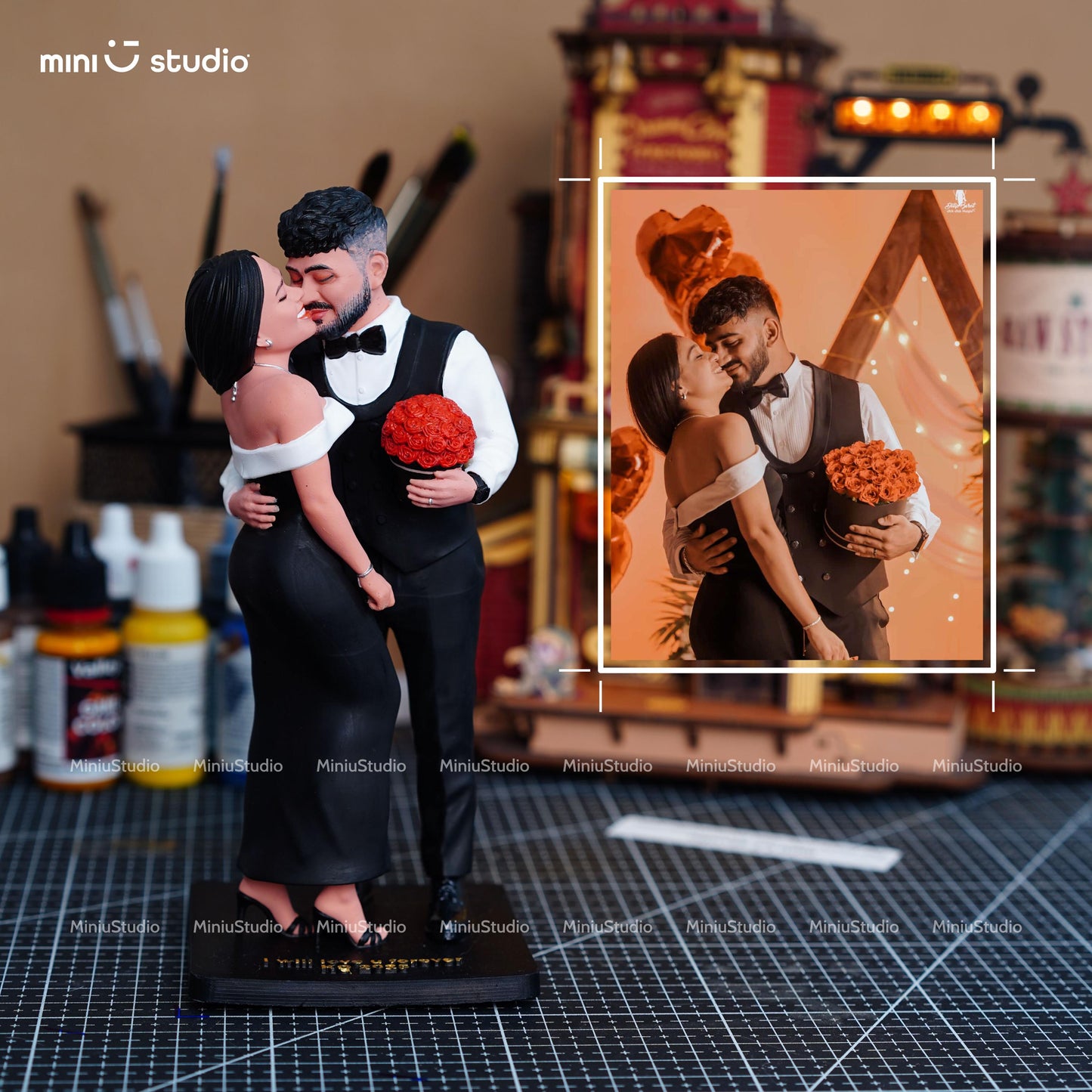 Personalized Couple Figurine - Custom 3D Portrait Statue - Handmade Wedding or Engagement Gift